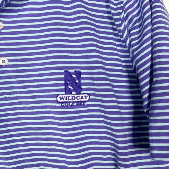 B Draddy M Purple Blue Stripe Pima Cotton Stretch Knit Polo Northwestern Wildcat - Picture 5 of 9